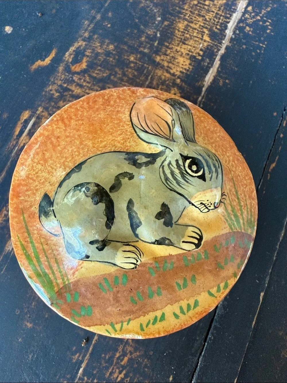 Vintage Rabbit Painted Trinket Box